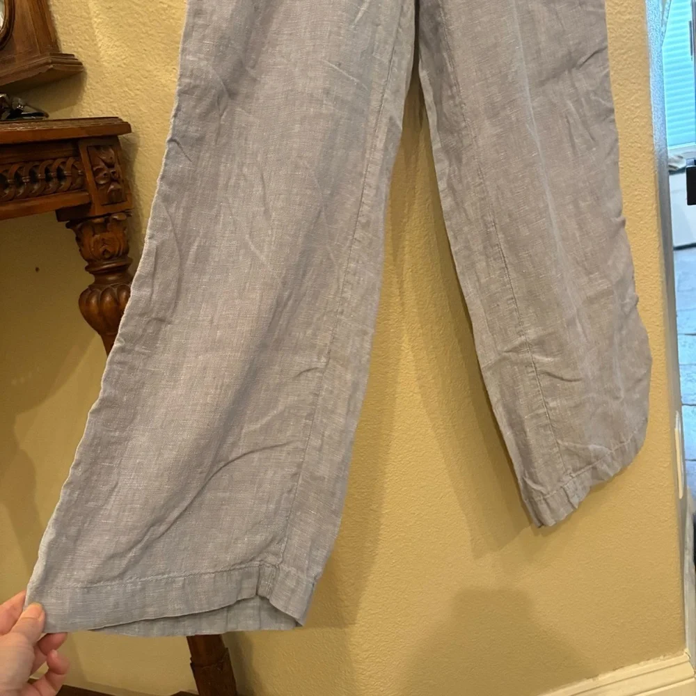 ATHLETA Women Light Blue 100% Linen Drawstring Wide Leg Pants Size 0-Minor Flaws